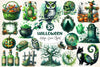 Antique Green Halloween Set Clipart Bundle 2