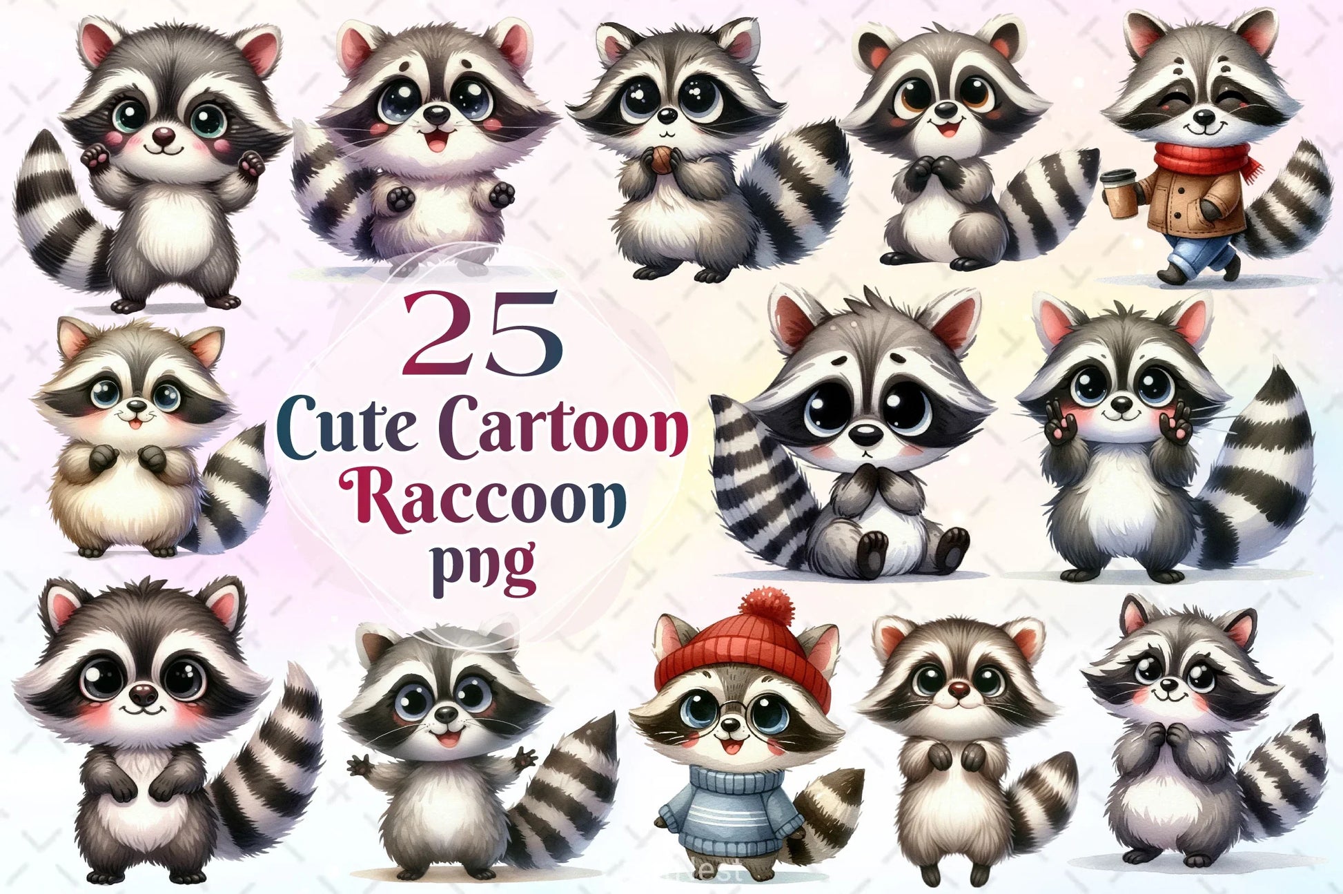 Cute Cartoon Raccoon Clipart Bundle - CraftNest - Digital Crafting and Art