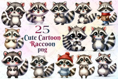 Cute Cartoon Raccoon Clipart Bundle - CraftNest - Digital Crafting and Art