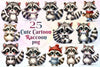 Cute Cartoon Raccoon Clipart Bundle