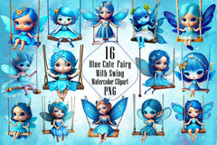 Blue Cute Fairy With Swing Clipart Bundle - CraftNest - Digital Crafting and Art
