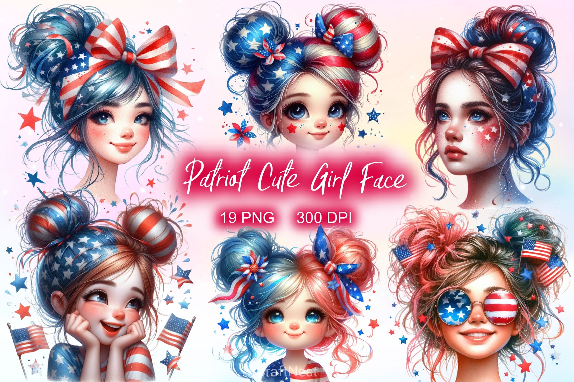 Patriot Girl Face Clipart Bundle 2 - CraftNest - Digital Crafting and Art
