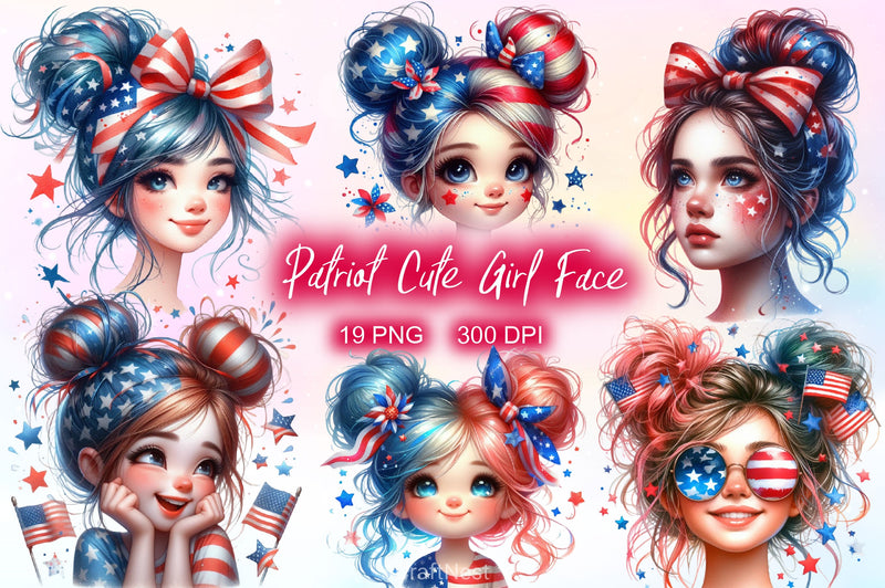 Patriot Girl Face Clipart Bundle 2 - CraftNest - Digital Crafting and Art