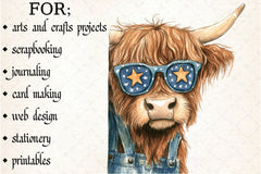 Patriotic Highland Cow Clipart Bundle 3 - CraftNest - Digital Crafting and Art
