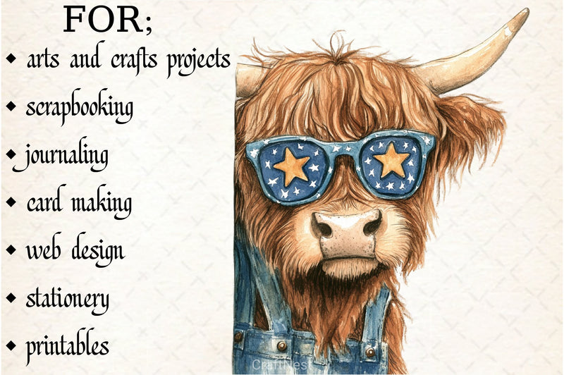 Patriotic Highland Cow Clipart Bundle 3 - CraftNest - Digital Crafting and Art