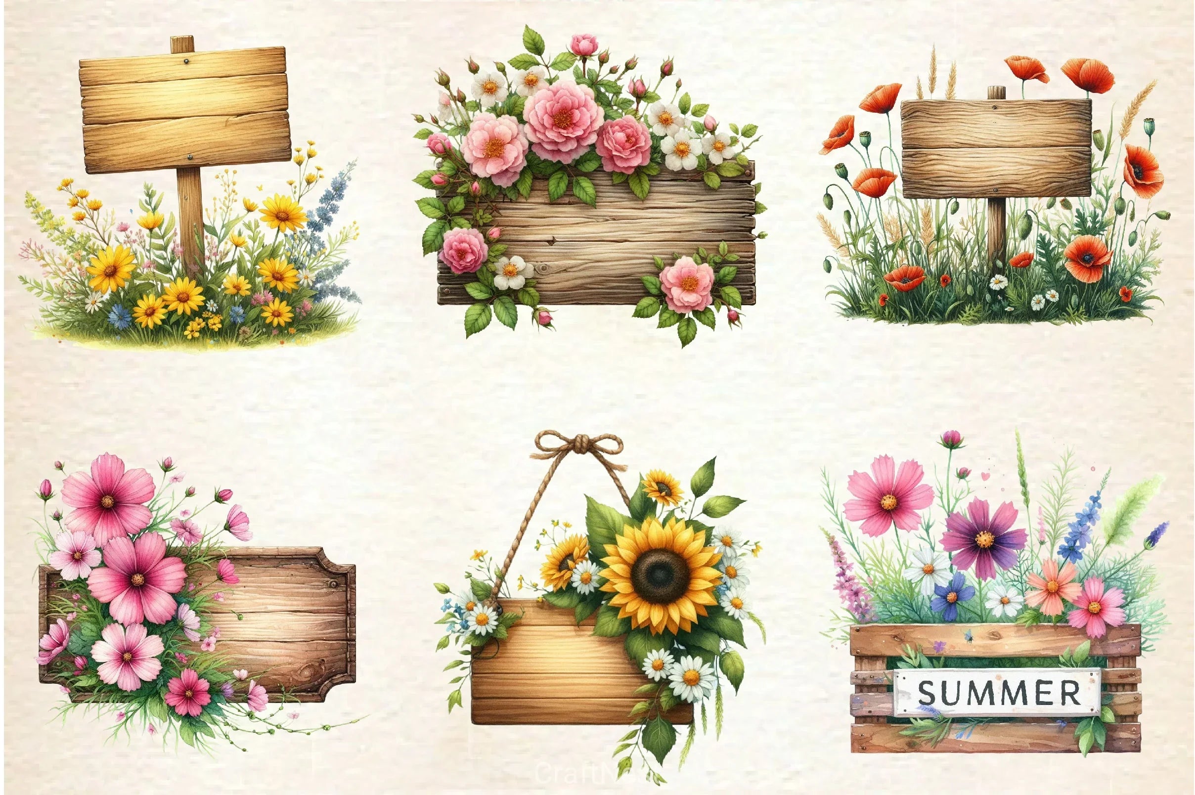 Summer Empty Sign Wildflowers Clipart Bundle 2 - CraftNest - Digital Crafting and Art