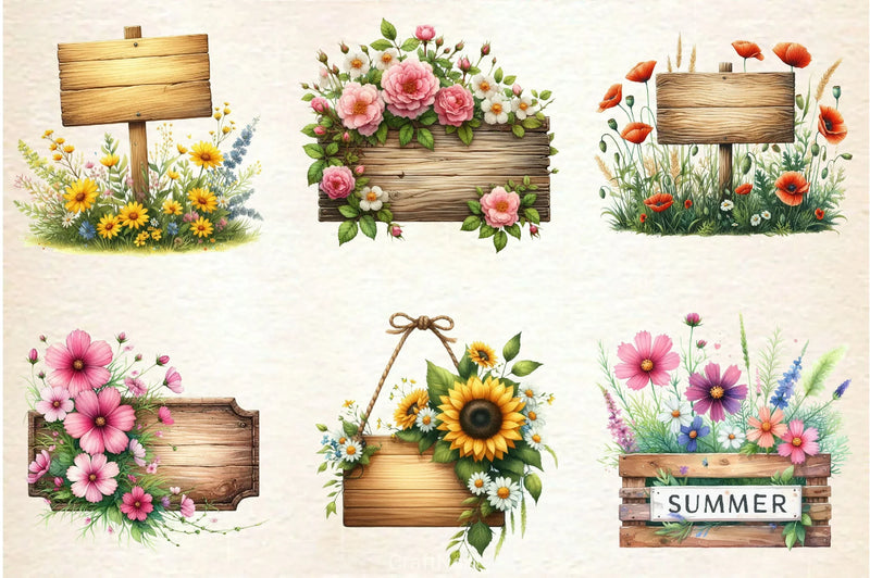 Summer Empty Sign Wildflowers Clipart Bundle 2 - CraftNest - Digital Crafting and Art