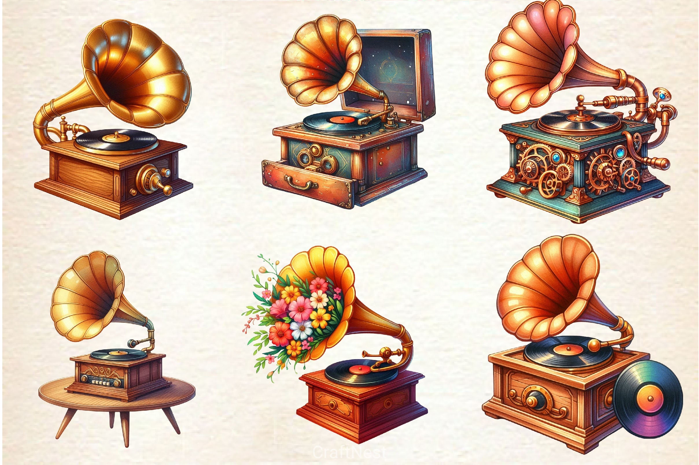 Retro Gramophone Clipart Bundle 2 - CraftNest - Digital Crafting and Art
