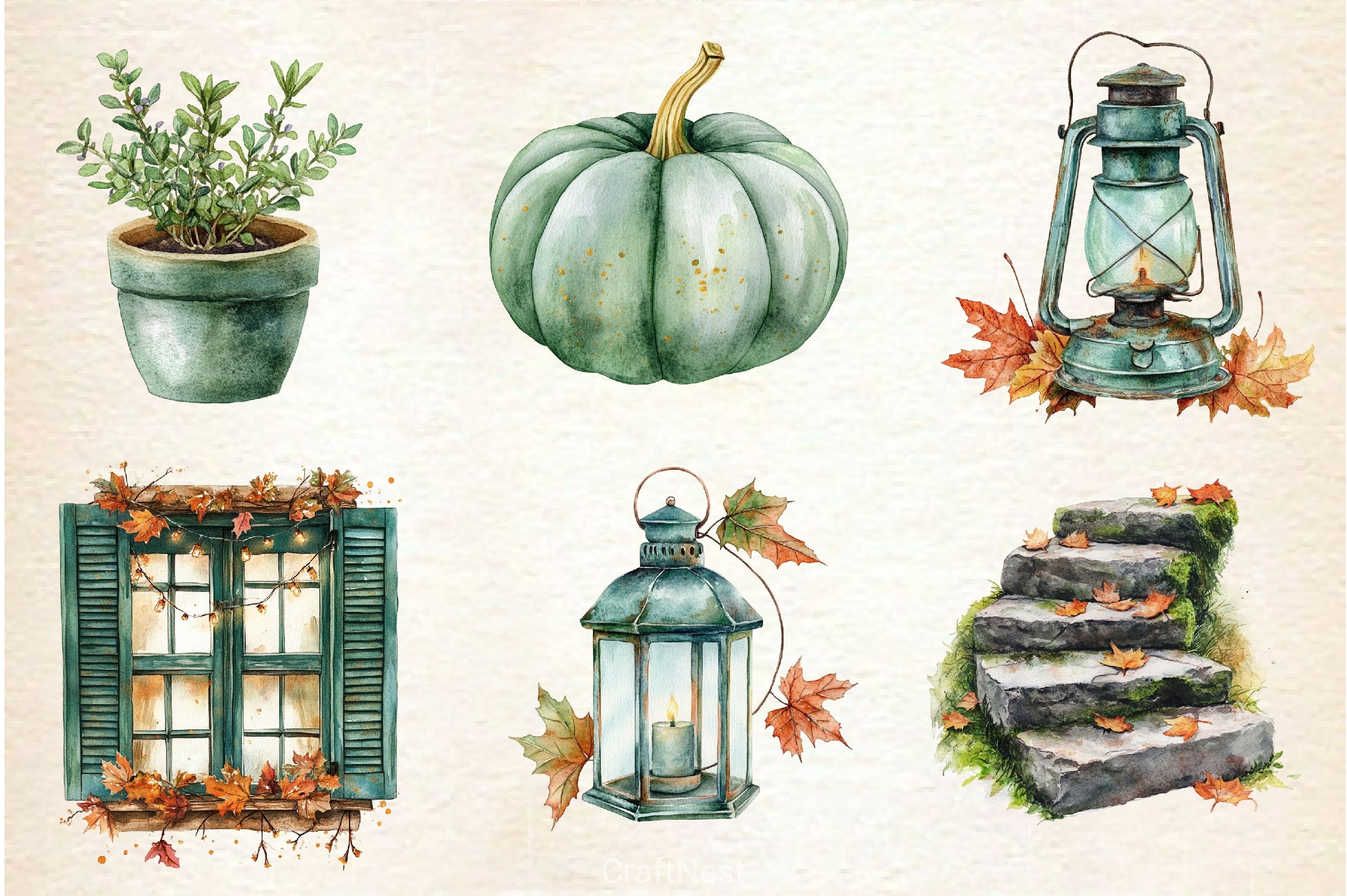 Cozy Green Autumn Clipart Bundle - CraftNest - Digital Crafting and Art