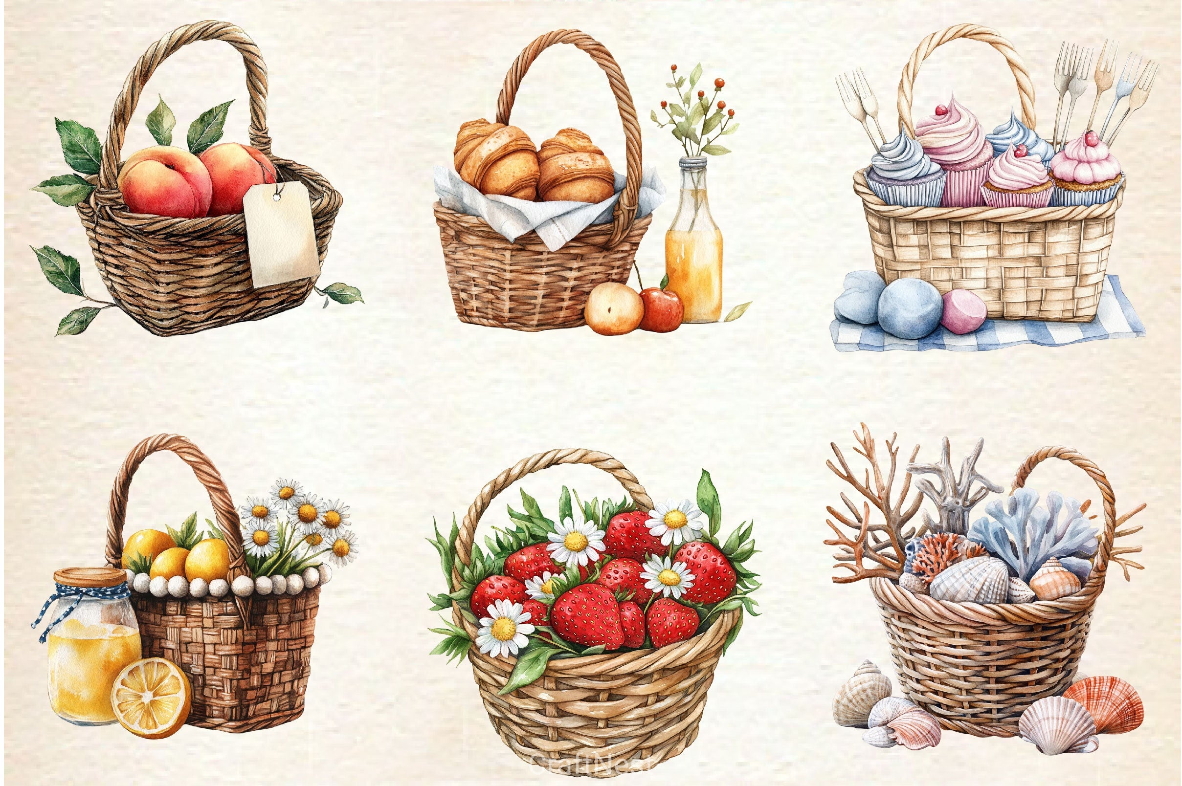 Summer Basket Clipart Bundle 2 - CraftNest - Digital Crafting and Art
