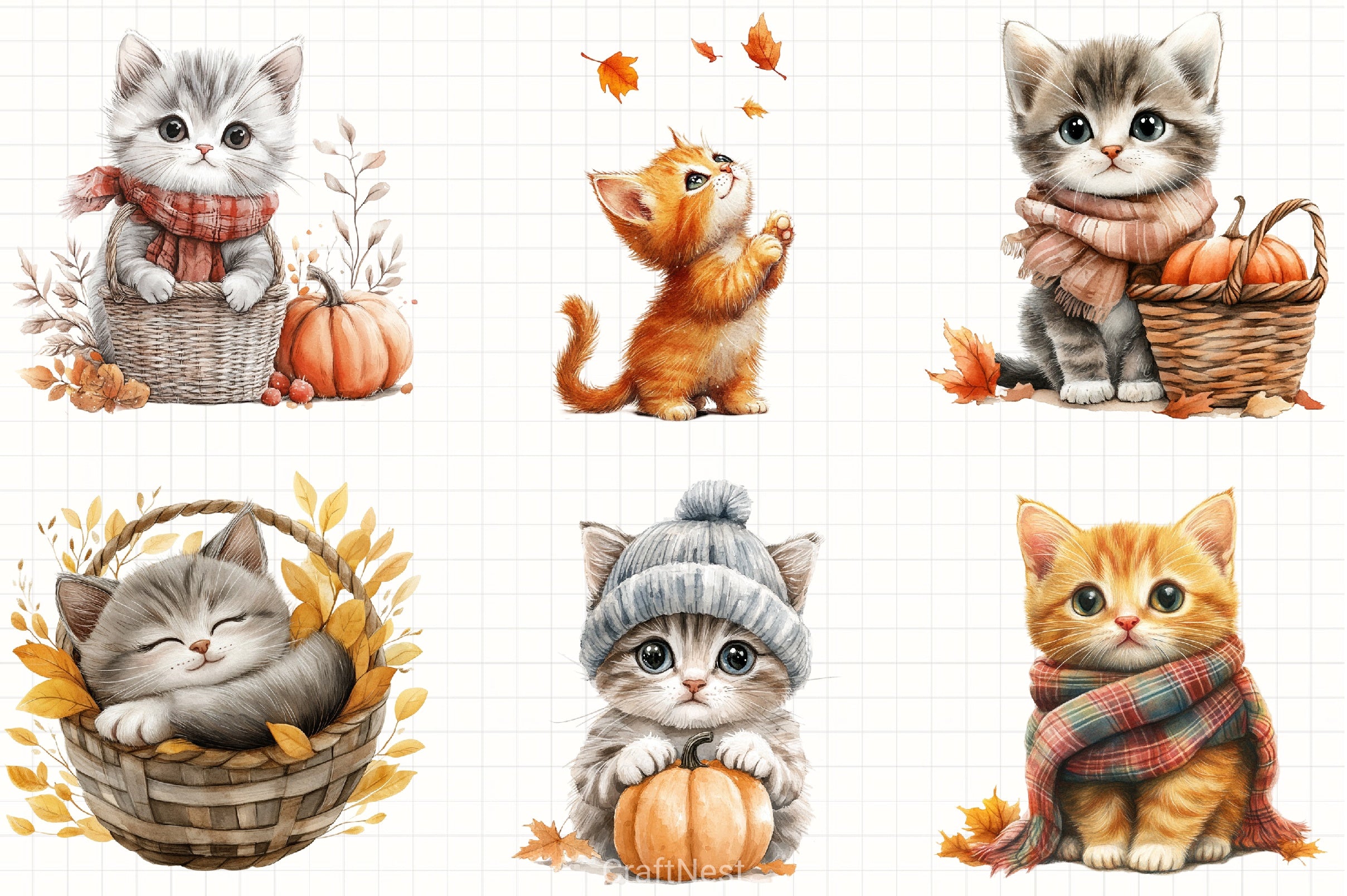 Cute Autumn Kitten Clipart Bundle - CraftNest - Digital Crafting and Art