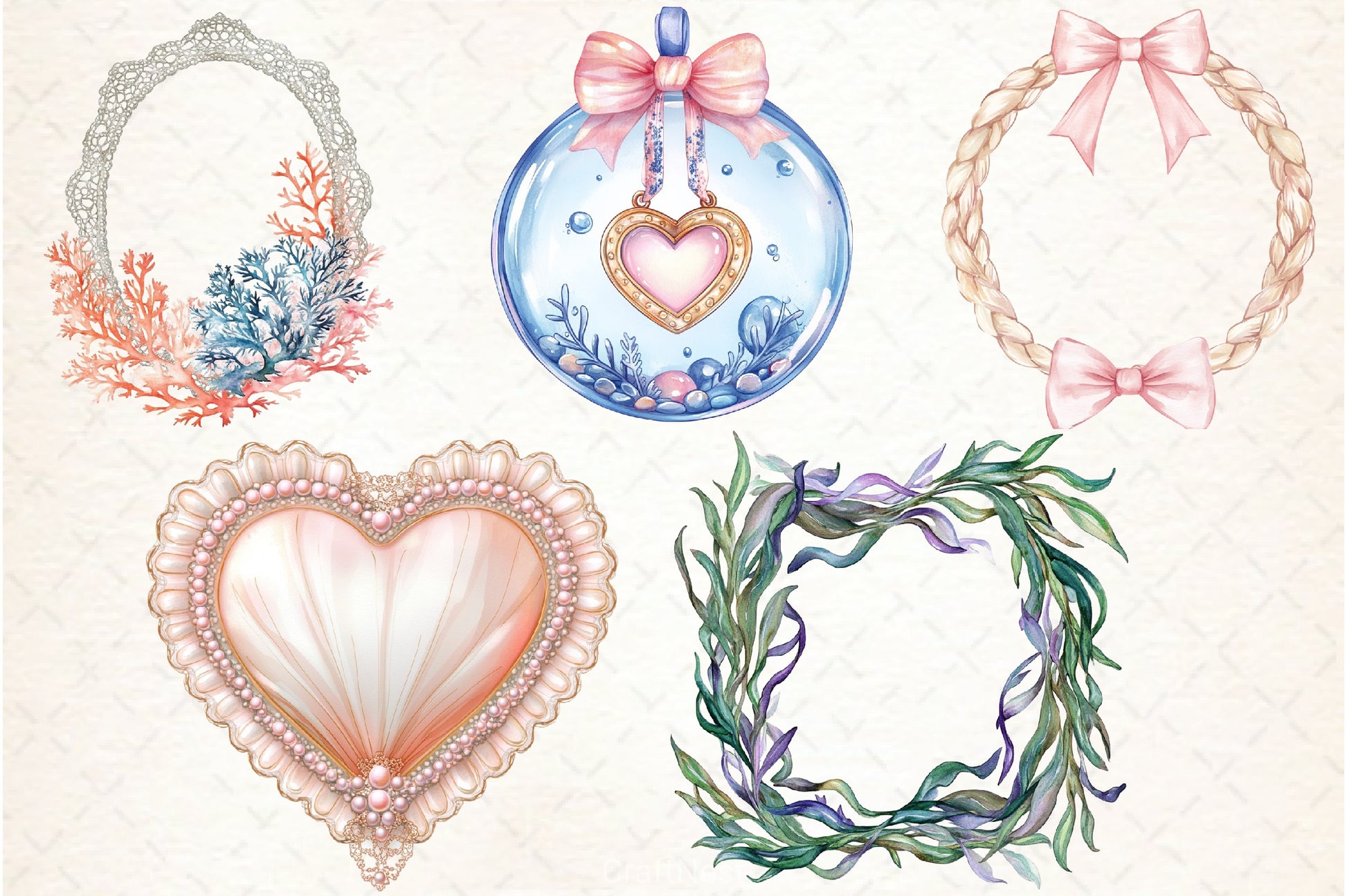 Coquette Coastal Summer Frame Clipart Bundle 1 - CraftNest - Digital Crafting and Art