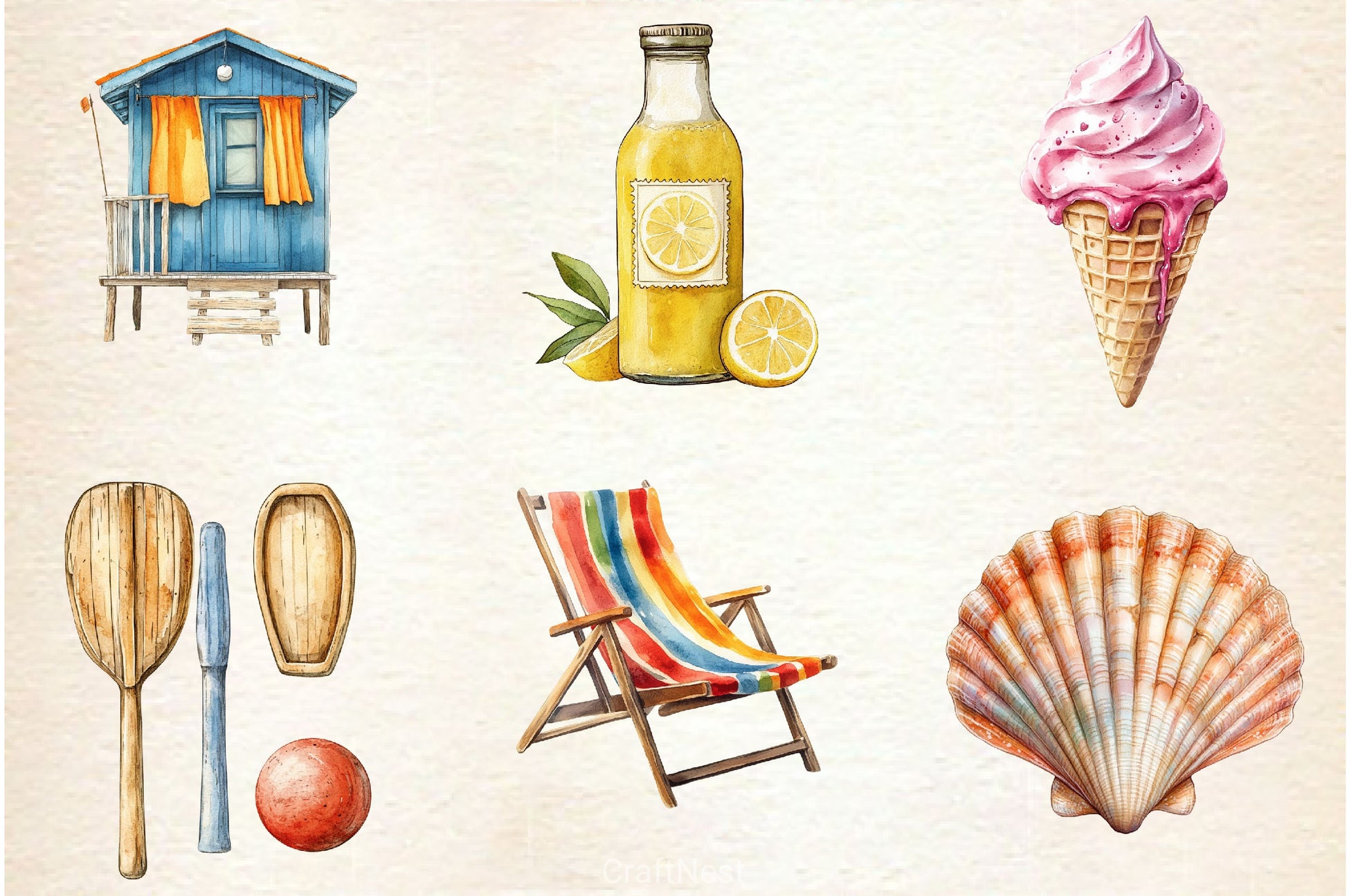 Vintage Summer Beach Clipart Bundle 4 - CraftNest - Digital Crafting and Art
