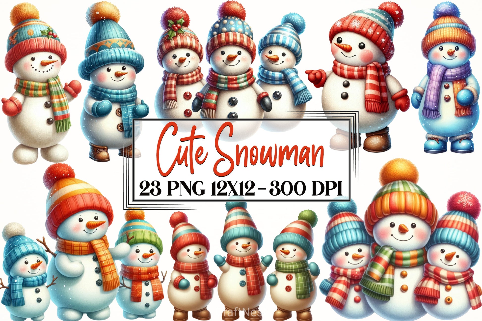 Cute Snowman Clipart Bundle - CraftNest - Digital Crafting and Art