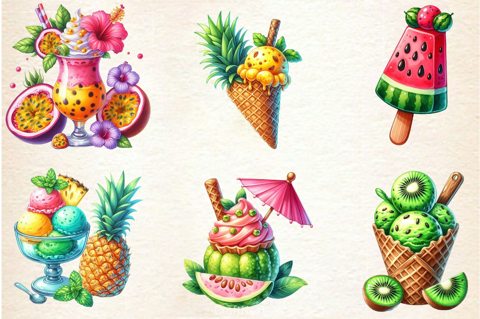 Tropical Ice Cream & Sorbets Clipart Bundle - CraftNest - Digital Crafting and Art