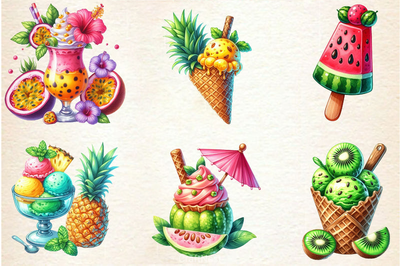 Tropical Ice Cream & Sorbets Clipart Bundle - CraftNest - Digital Crafting and Art