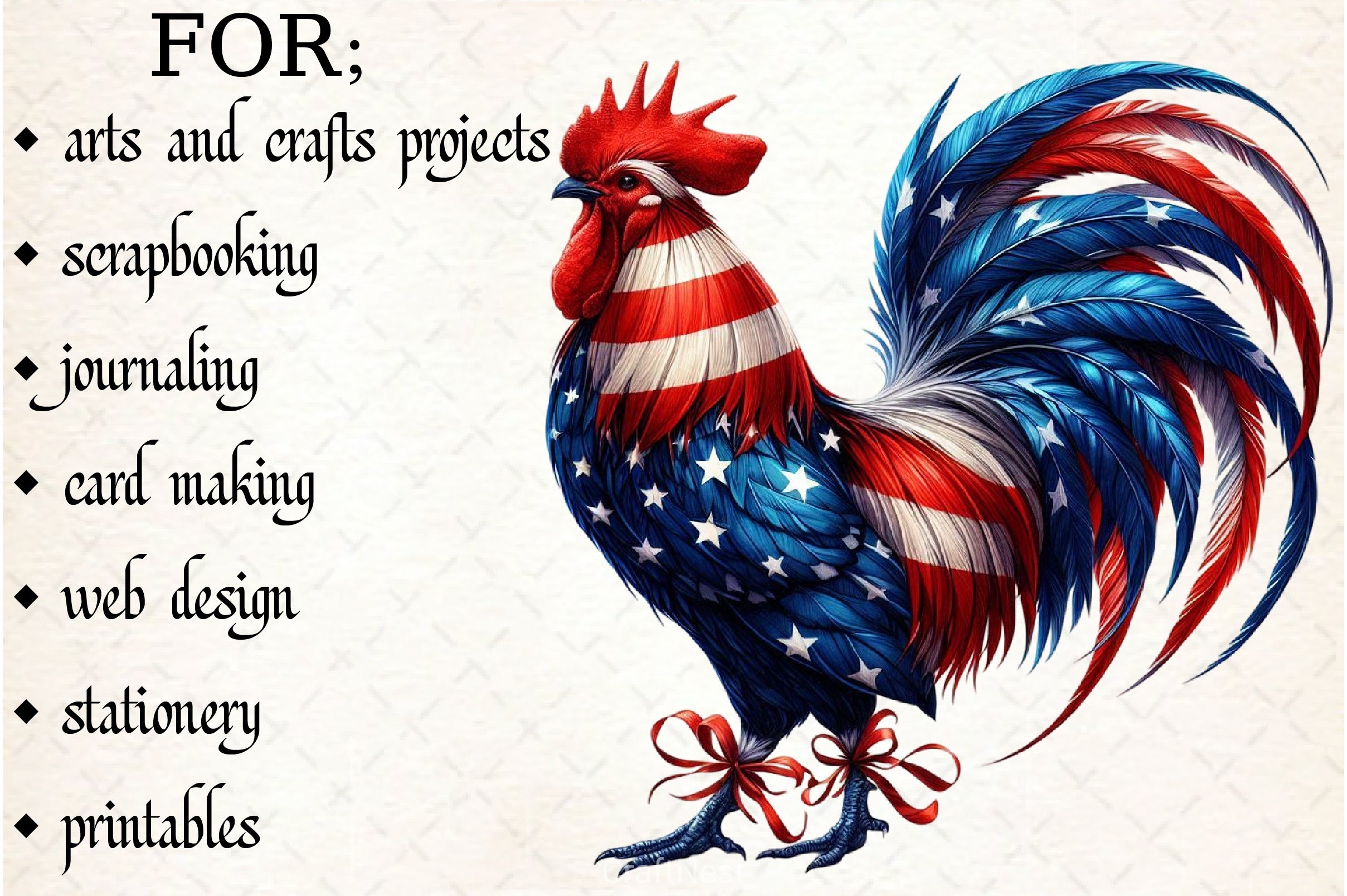 Patriotic Rooster Clipart Bundle 4 - CraftNest - Digital Crafting and Art
