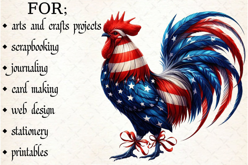 Patriotic Rooster Clipart Bundle 4 - CraftNest - Digital Crafting and Art