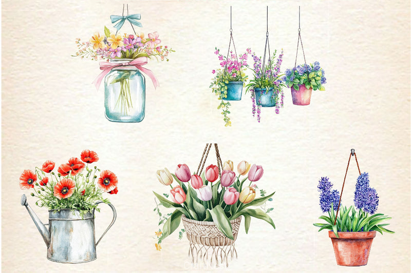 Spring Hanging Planters Clipart Bundle - CraftNest - Digital Crafting and Art