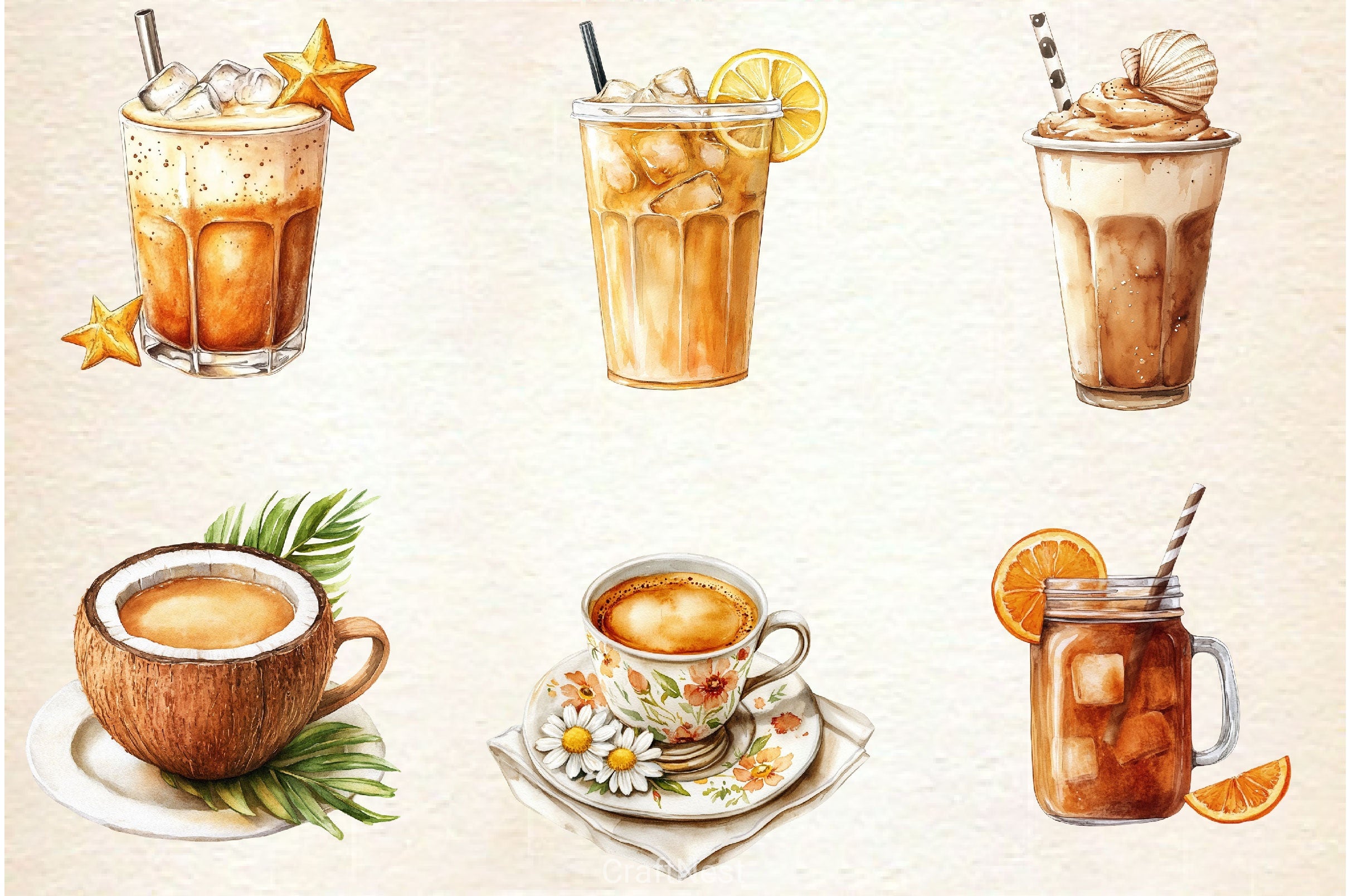 Summer Coffee Clipart Bundle - CraftNest - Digital Crafting and Art