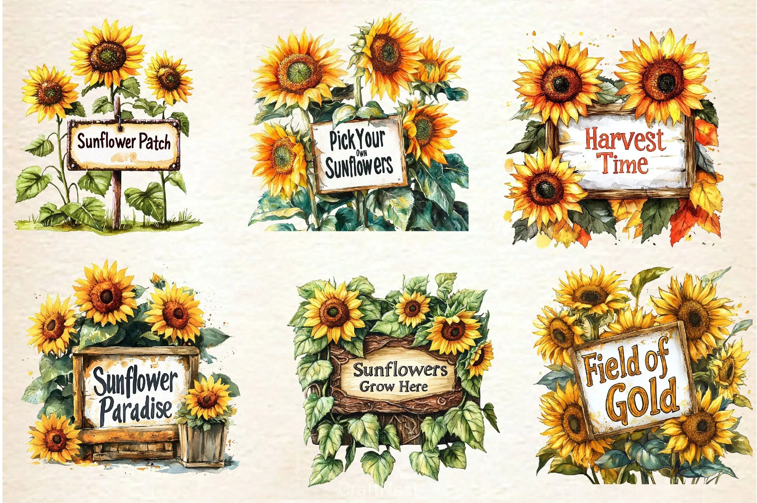 Summer Sunflowers Signs Clipart Bundle - CraftNest - Digital Crafting and Art