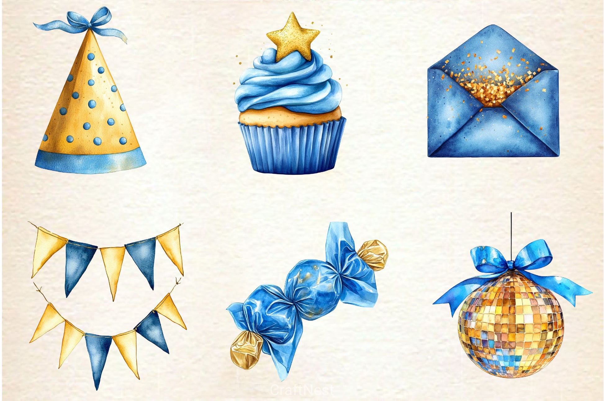 Blue And Gold Party Decorations Clipart Bundle - CraftNest - Digital Crafting and Art