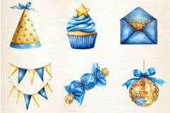Blue And Gold Party Decorations Clipart Bundle - CraftNest - Digital Crafting and Art