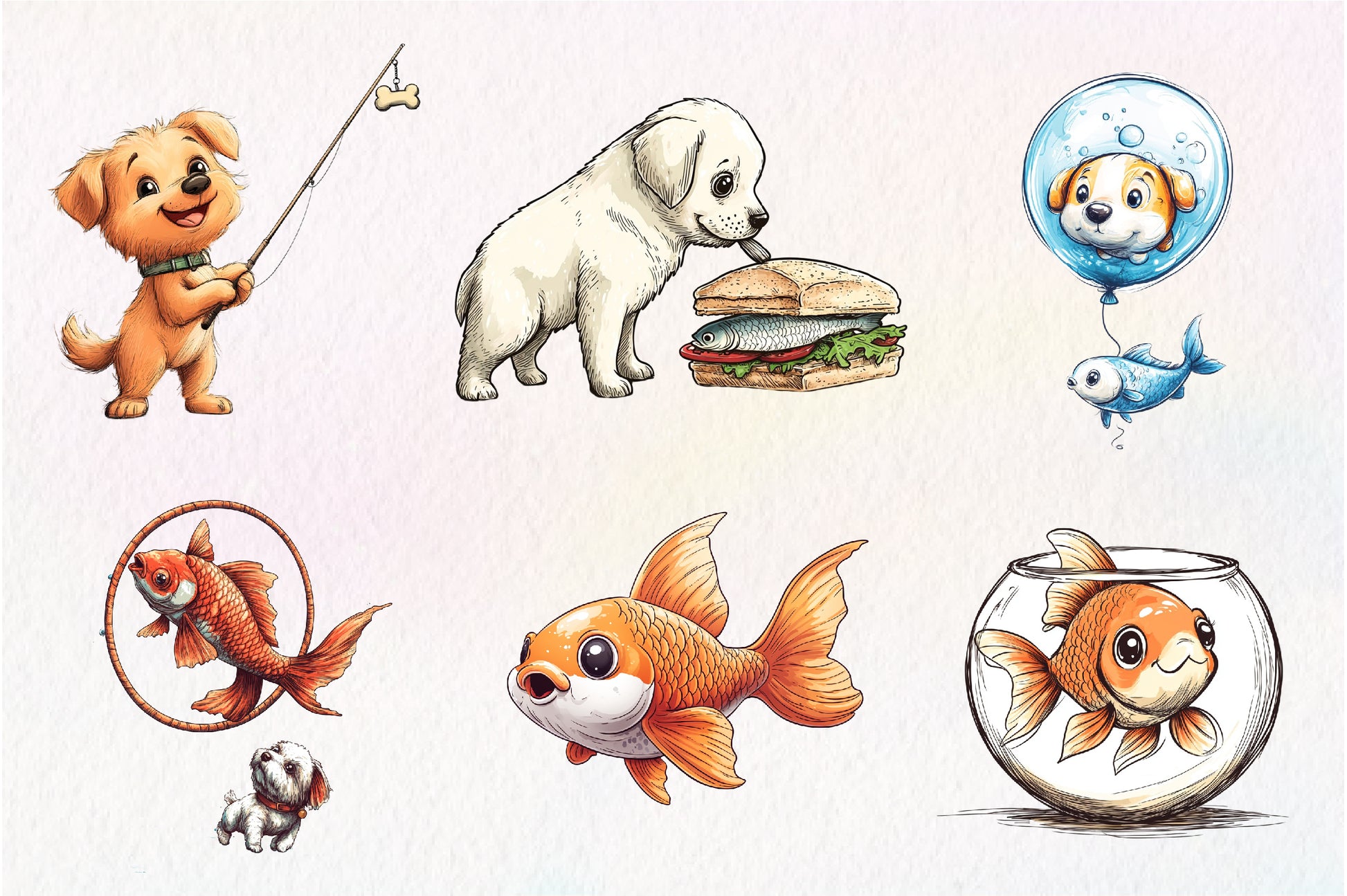 Quirky Dog And Fish Clipart Bundle - CraftNest - Digital Crafting and Art