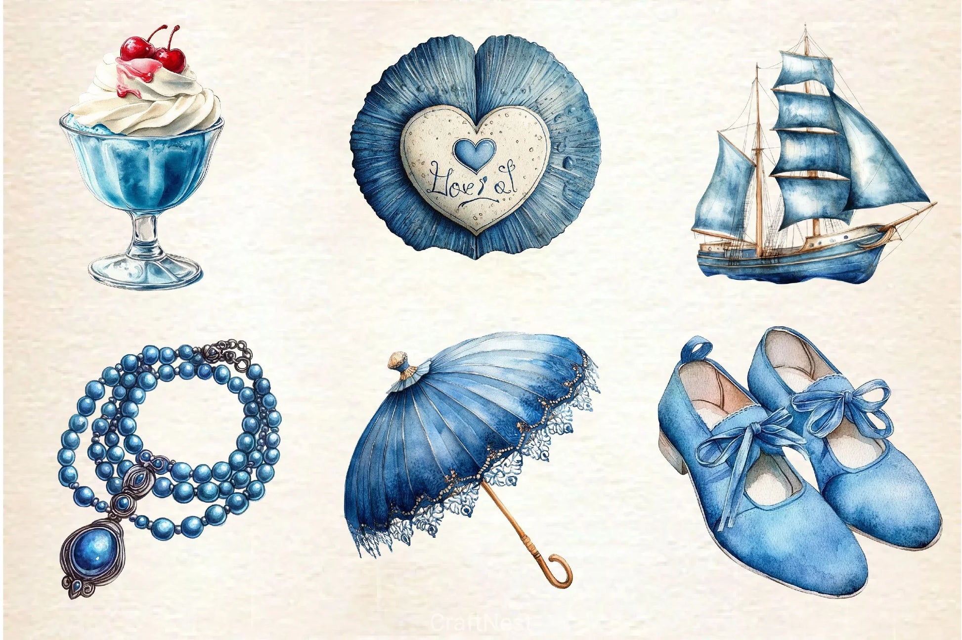 Blue Summer 1920 Clipart Bundle - CraftNest - Digital Crafting and Art