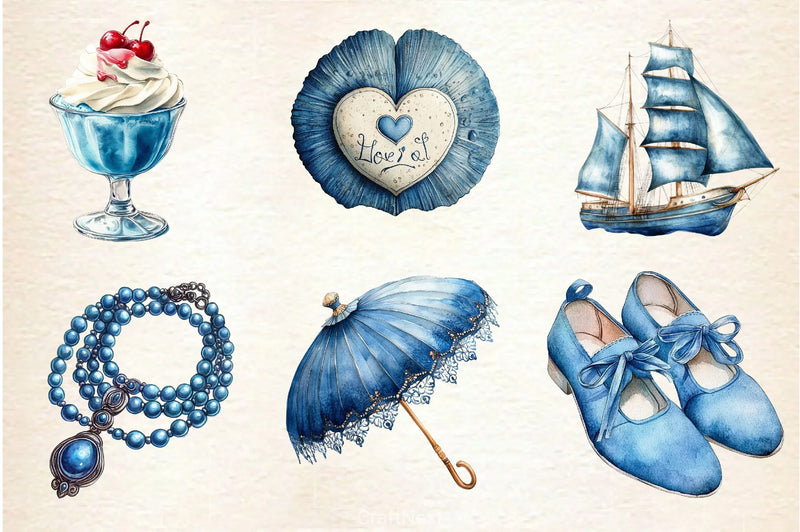 Blue Summer 1920 Clipart Bundle - CraftNest - Digital Crafting and Art
