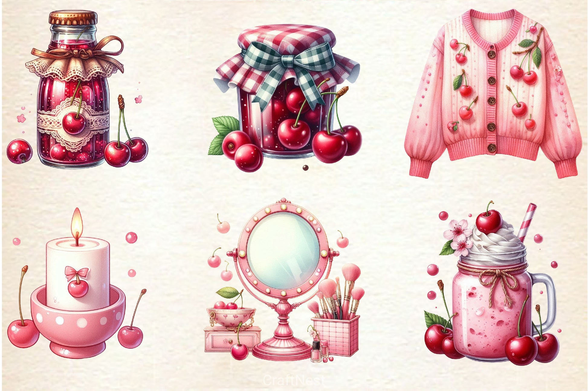 Coquette Cherry Clipart Bundle - CraftNest - Digital Crafting and Art