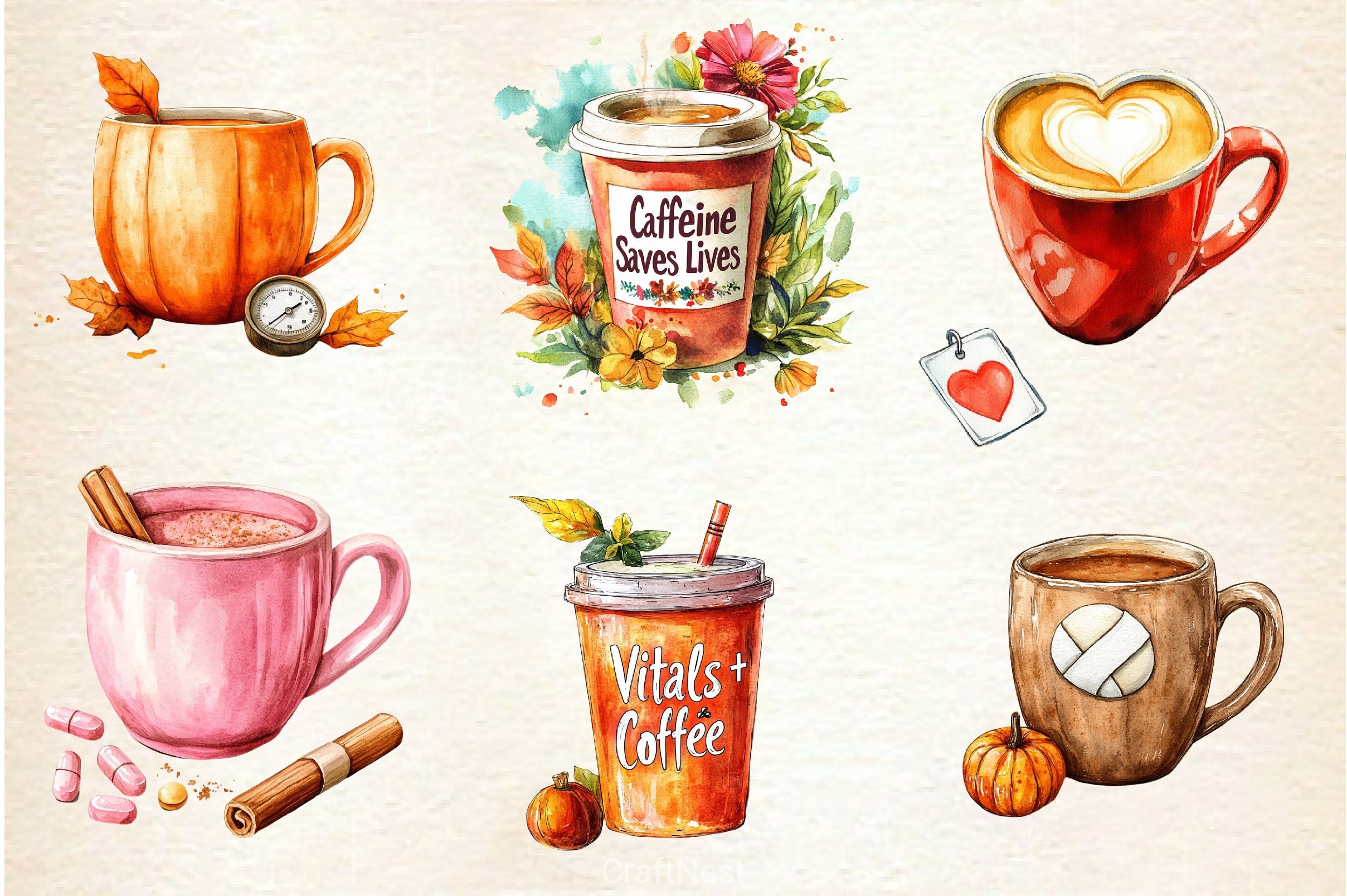 Nurse Fall Harvest Coffee Mug Clipart Bundle 2 - CraftNest - Digital Crafting and Art