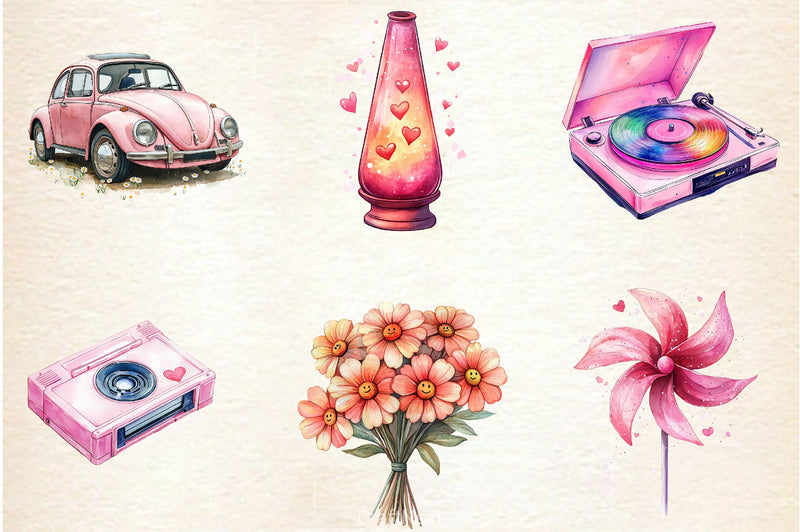 Pink Groovy Summer Clipart Bundle - CraftNest - Digital Crafting and Art