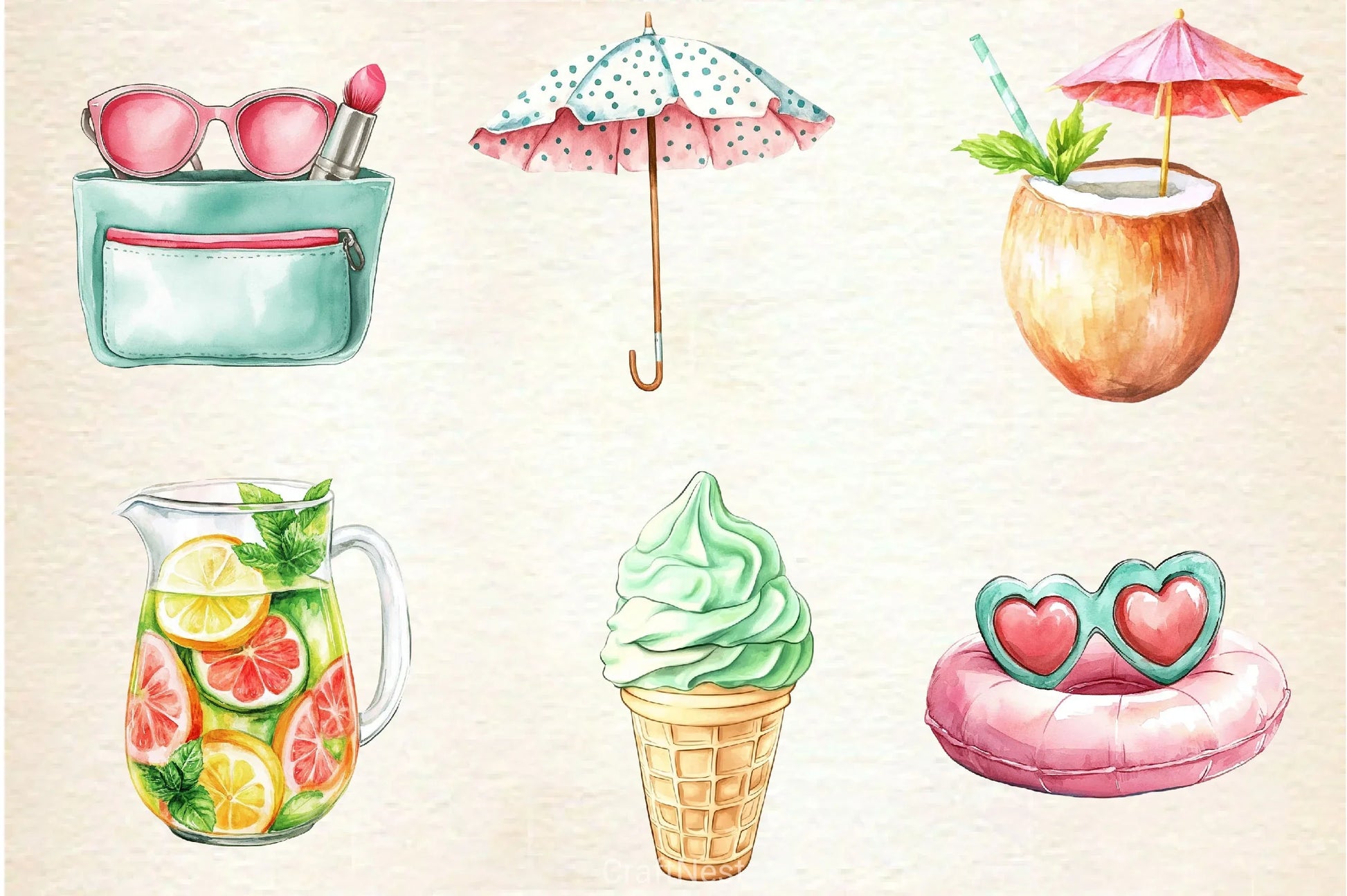 Blush Mint Summer Clipart Bundle - CraftNest - Digital Crafting and Art