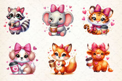 Animals Valentine Coffee Clipart Bundle 2 - CraftNest - Digital Crafting and Art