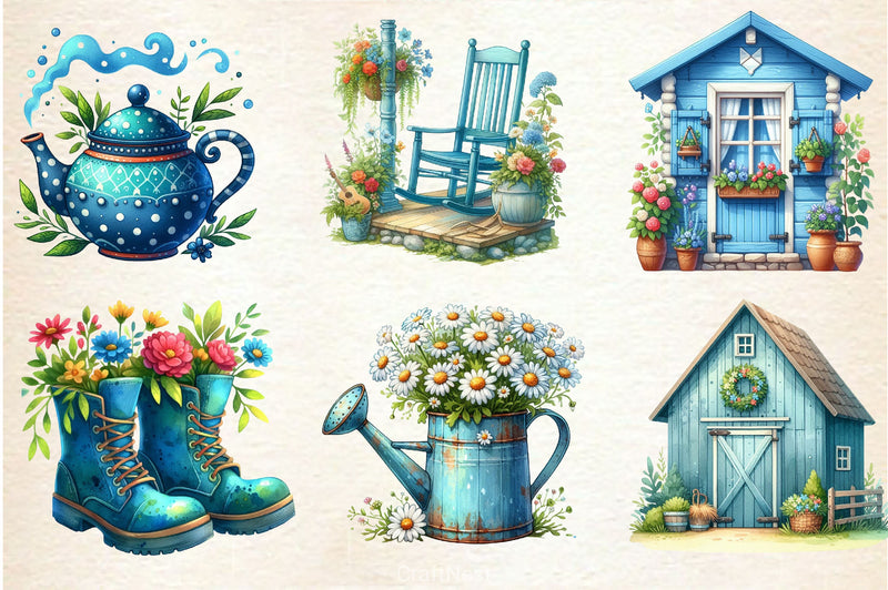 Blue Rustic Summer Clipart Bundle 2 - CraftNest - Digital Crafting and Art