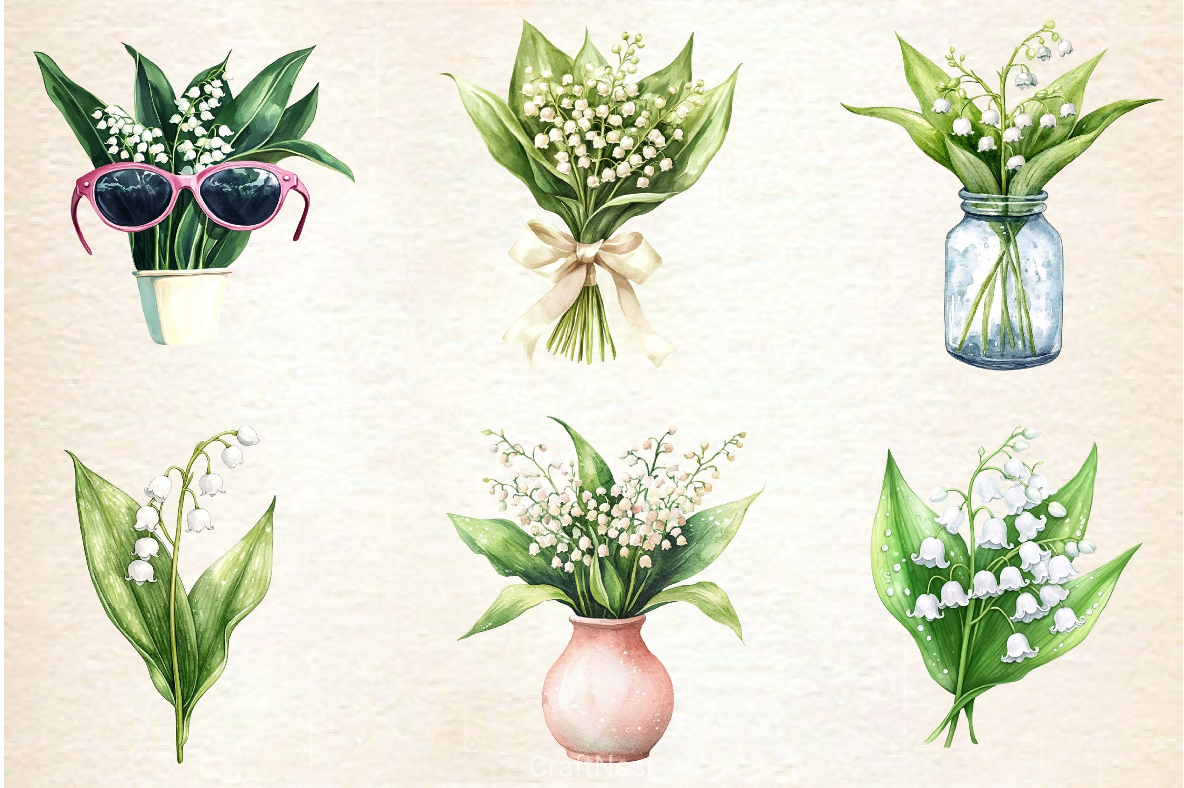 Summer Lily Of The Valley Flower Clipart Bundle - CraftNest - Digital Crafting and Art