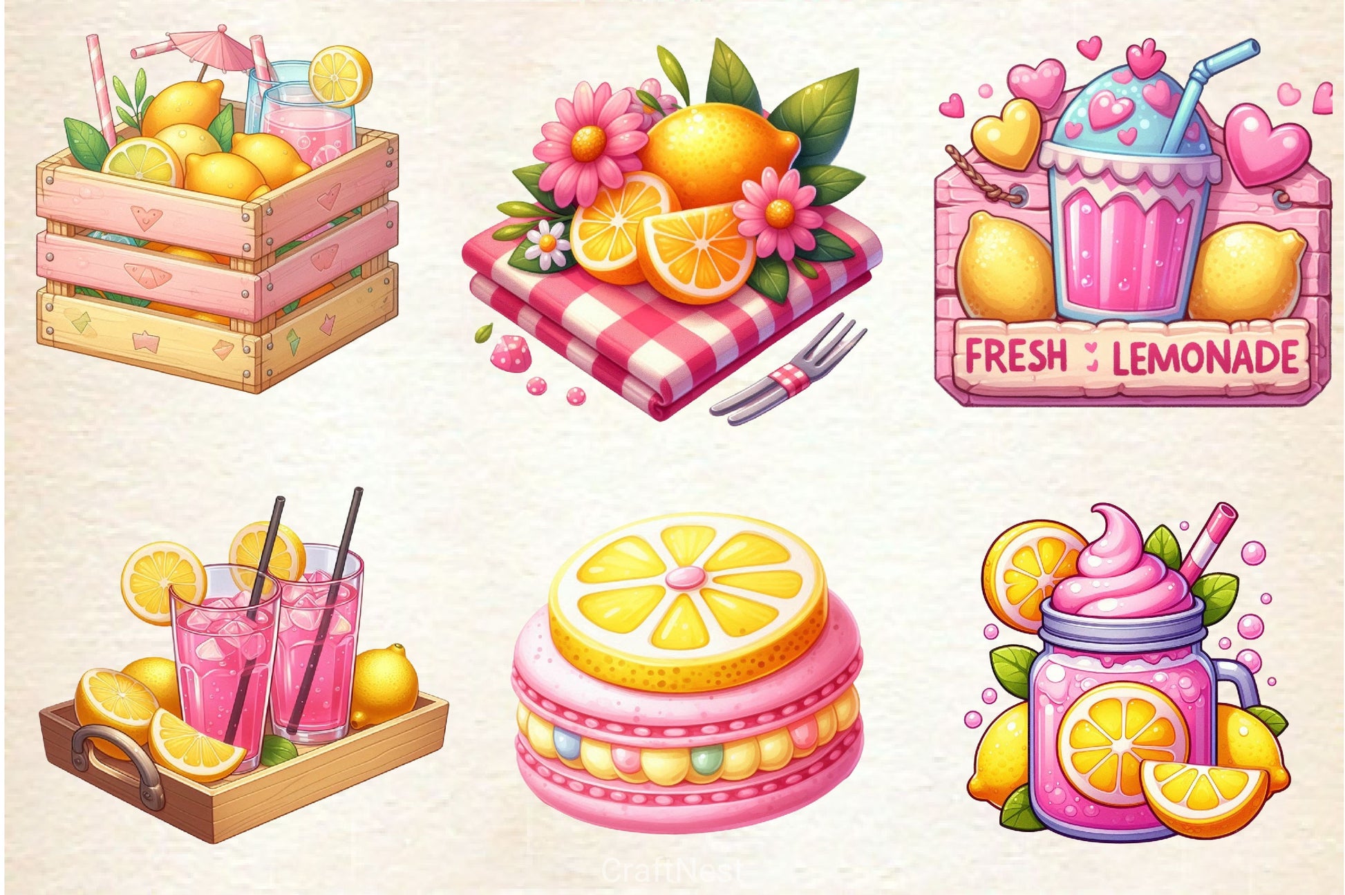 Pastel Pink Lemonade Summer Clipart Bundle - CraftNest - Digital Crafting and Art