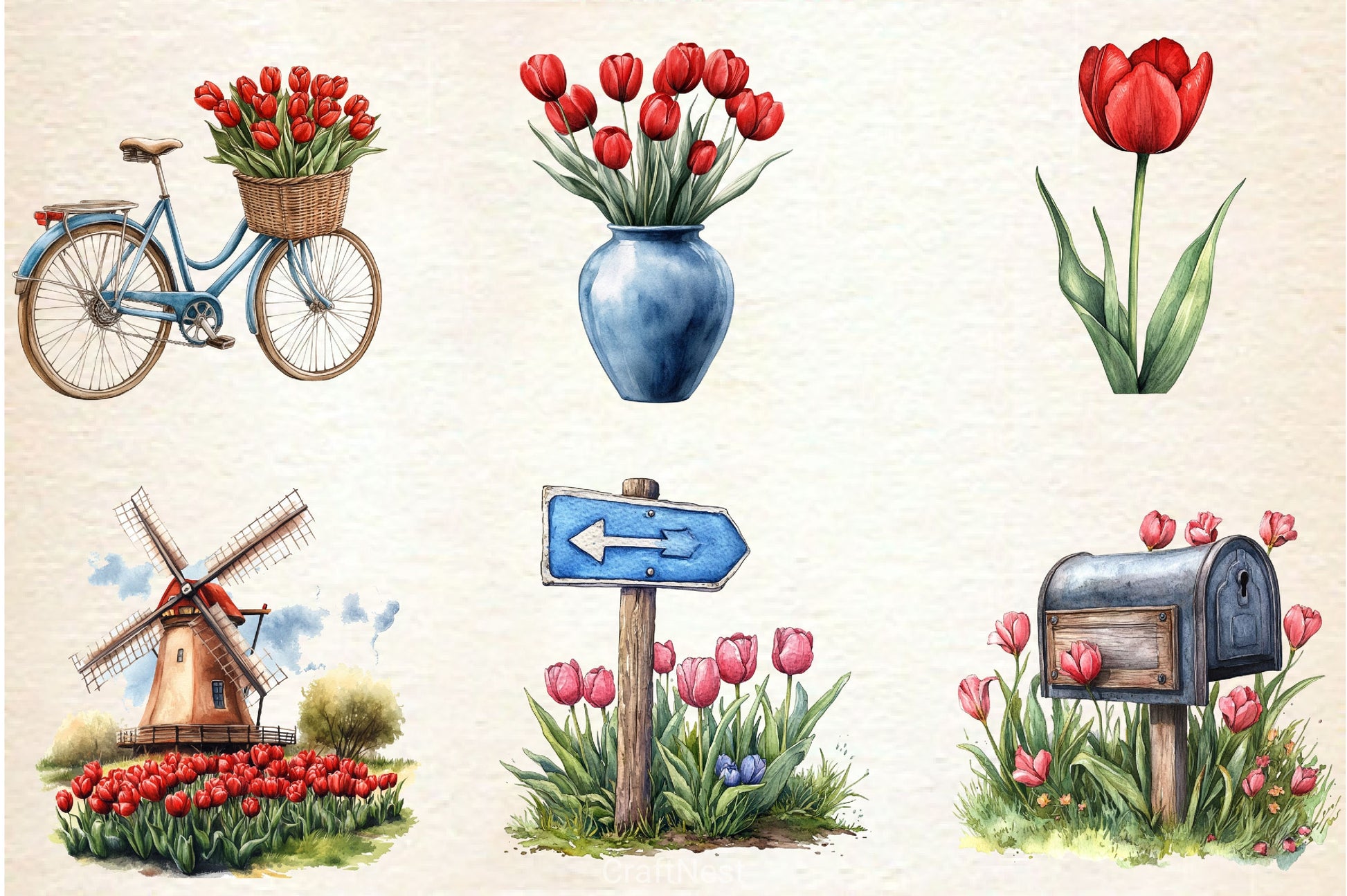 Amsterdam Summer Tulips Clipart Bundle 1 - CraftNest - Digital Crafting and Art