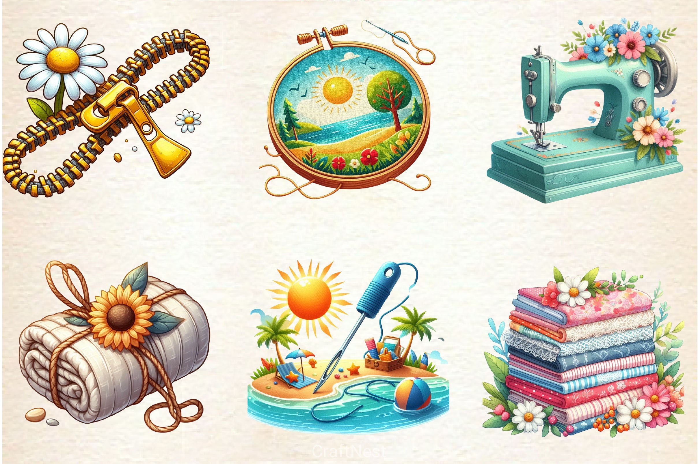 Summer Sewing Clipart Bundle - CraftNest - Digital Crafting and Art
