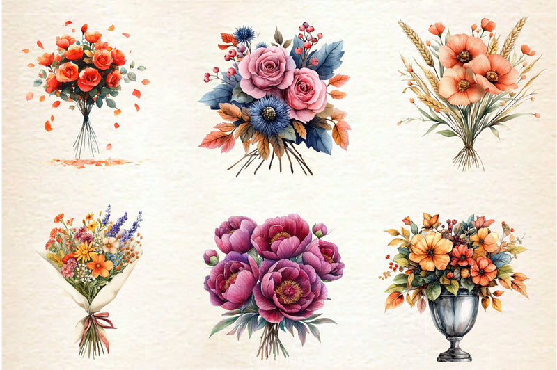 Autumn Wedding Flowers Bouquet Clipart Bundle 2 - CraftNest - Digital Crafting and Art
