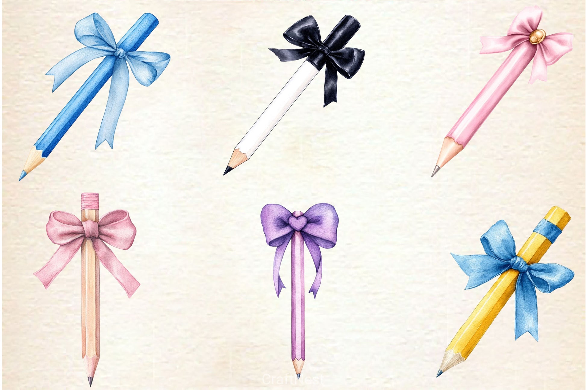 Coquette School Pencil Bow Clipart Bundle - CraftNest - Digital Crafting and Art