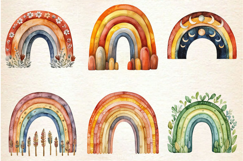Boho Rainbow Clipart Bundle 2 - CraftNest - Digital Crafting and Art
