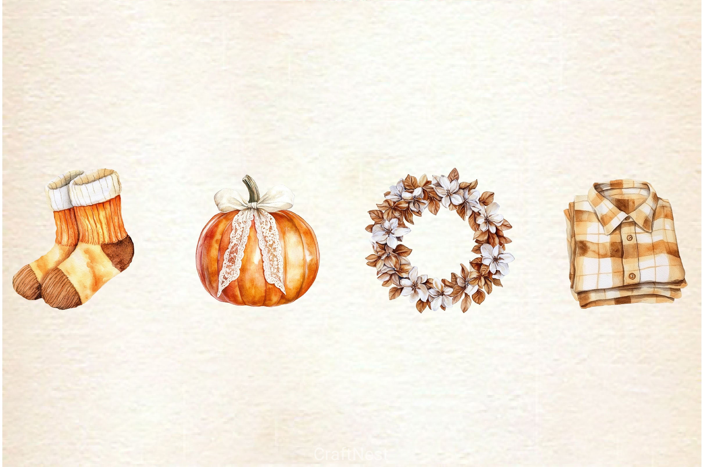 Cozy Caramel & White Fall Clipart Bundle 2 - CraftNest - Digital Crafting and Art