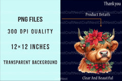Christmas Highland Cow Clipart Bundle 19 - CraftNest - Digital Crafting and Art