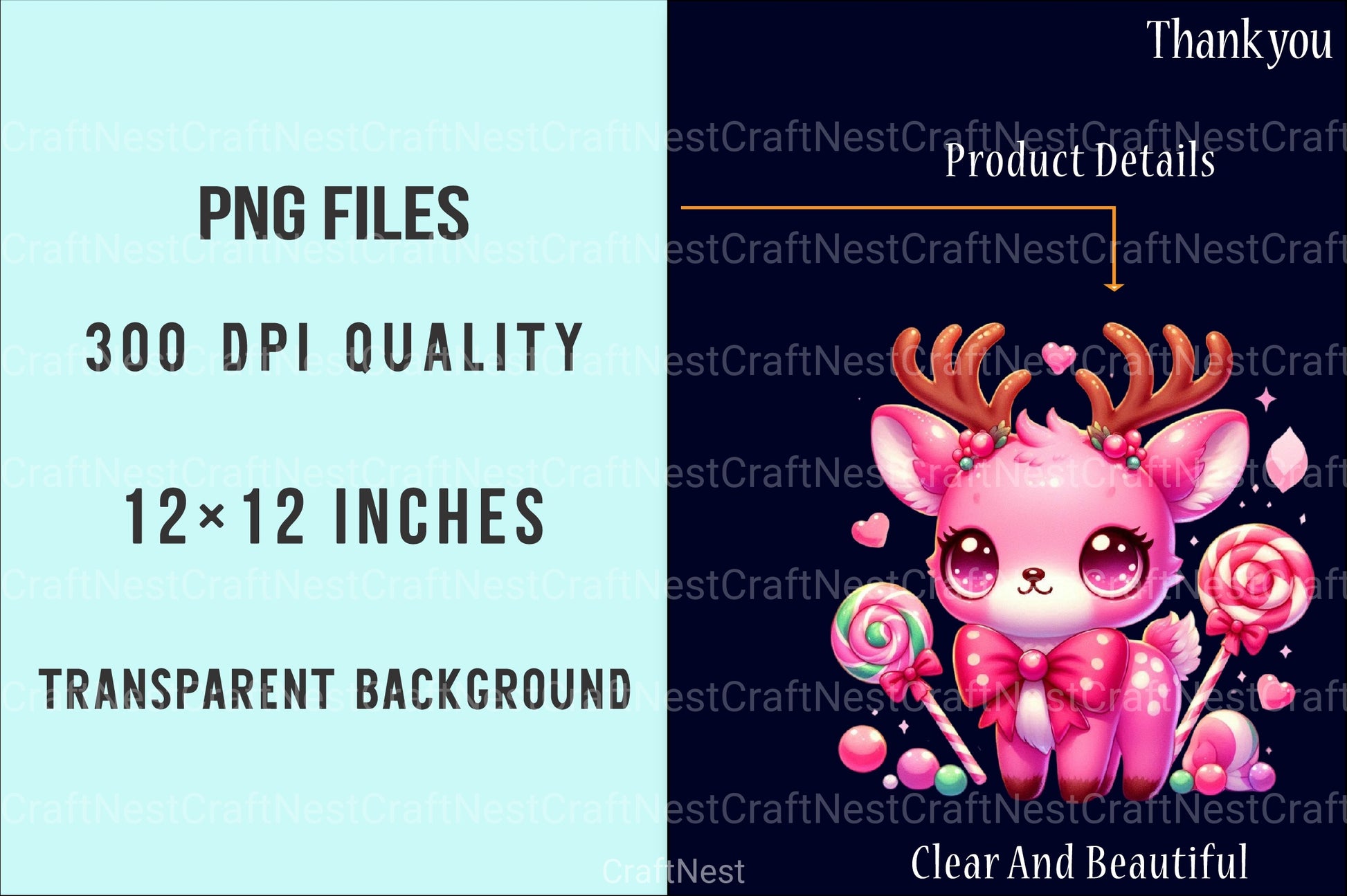 Cute Pink Reindeer & Santa Funny Christmas Clipart Bundle - CraftNest - Digital Crafting and Art