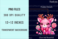 Cute Pink Reindeer & Santa Funny Christmas Clipart Bundle - CraftNest - Digital Crafting and Art