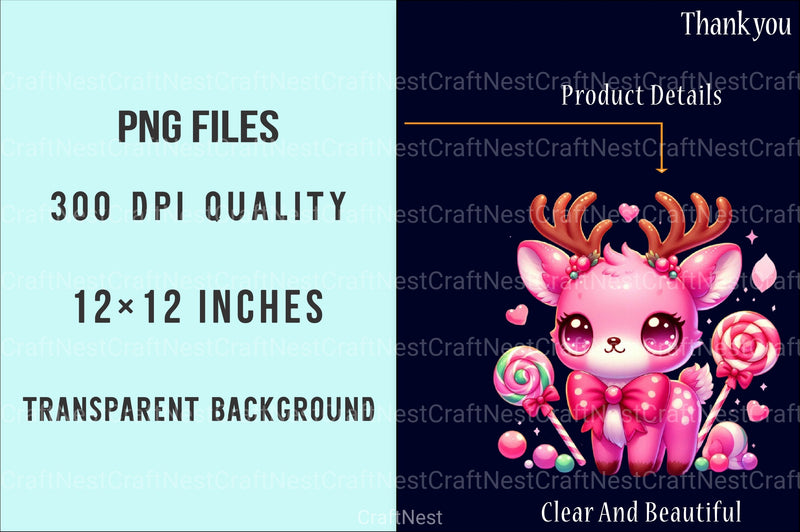 Cute Pink Reindeer & Santa Funny Christmas Clipart Bundle - CraftNest - Digital Crafting and Art