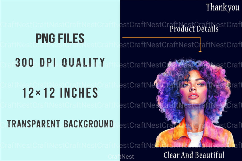 1980s Curly Hair Woman Clipart Bundle - CraftNest - Digital Crafting and Art