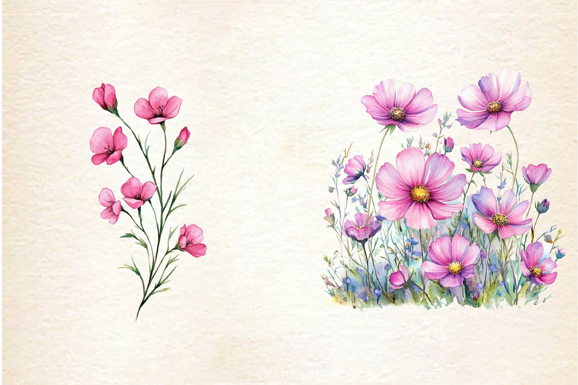 Pink Summer Meadow Clipart Bundle 2 - CraftNest - Digital Crafting and Art